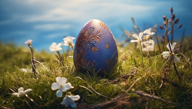 un huevo de Pascua en el prado