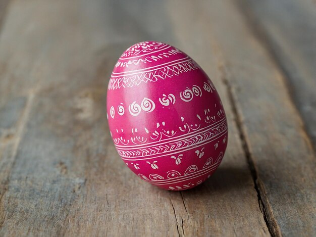 un huevo de Pascua rosa con un patrón de las palabras "pascua" en el lado