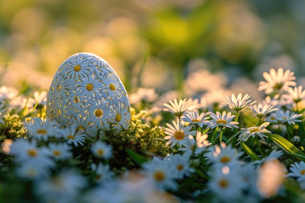 Huevo de Pascua sobre fondo de campo verde IA generativa