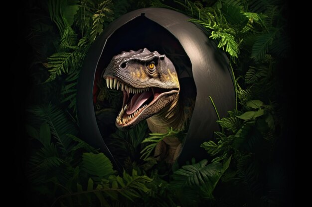 Huevo de tiranosaurio rex dinosaurio en la jungla Tiranosaurio Rex Generativo Ai