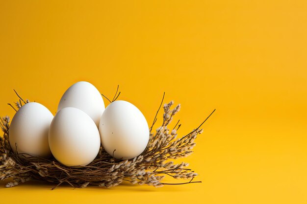 Huevos blancos sobre un fondo amarillo Generar Ai