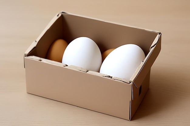 Foto huevos en una caja de cartón que dice huevos