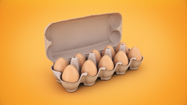 Huevos en caja render 3d