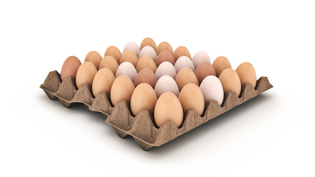 Huevos en caja render 3d