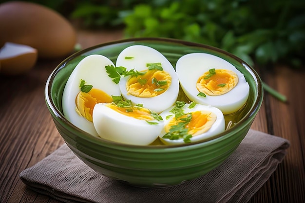 Huevos cocidos en un tazón