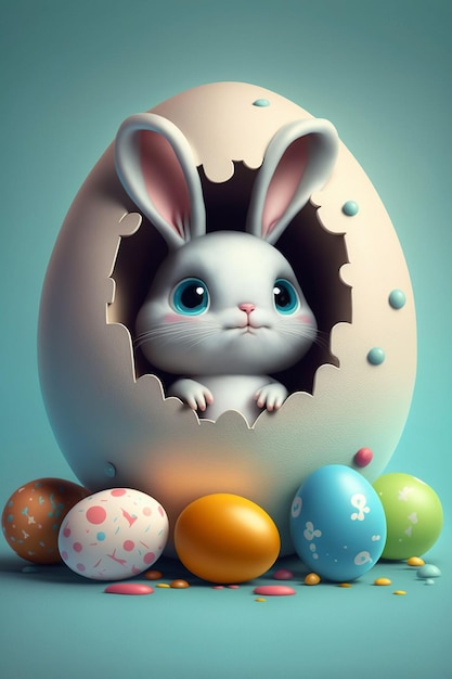 Huevos de conejito de pascua Conejos en huevo AI ilustración mínima