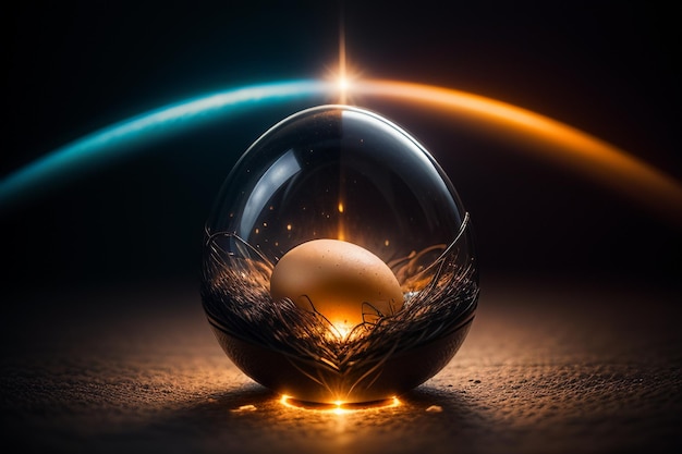 Huevos dentro de una bola de vidrio en el escritorio bajo luz natural primer plano fondo de papel tapiz creativo