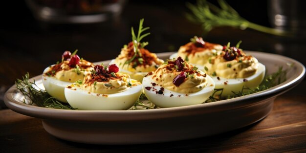 Foto estos huevos diabólicos se inspiran en la cocina mediterránea el relleno cremoso está infundido