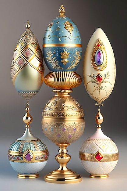 Huevos Faberge finamente decorados Detalles exquisitos Huevos de Pascua con relieve de oro Bejeweled