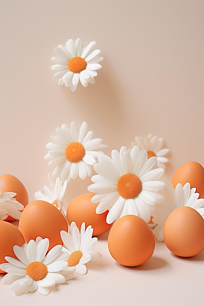 Huevos y flores de primavera en un fondo claro Concepto de Pascua Feliz Pascua cero residuos ecológicos