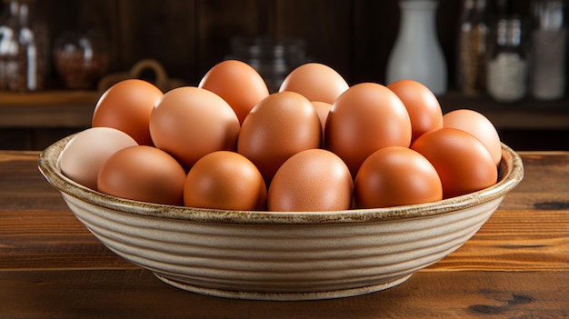 Huevos frescos en paquete sobre la mesa.