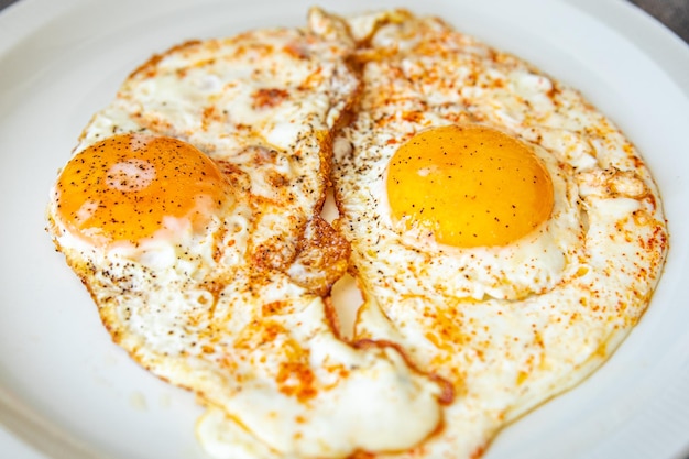 huevos fritos desayuno proteína blanca fresca yema comida saludable comida snack dieta en la mesa espacio de copia