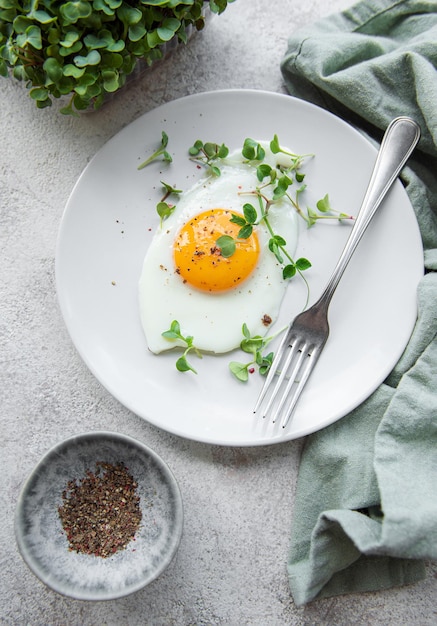 Huevos fritos en un plato blanco