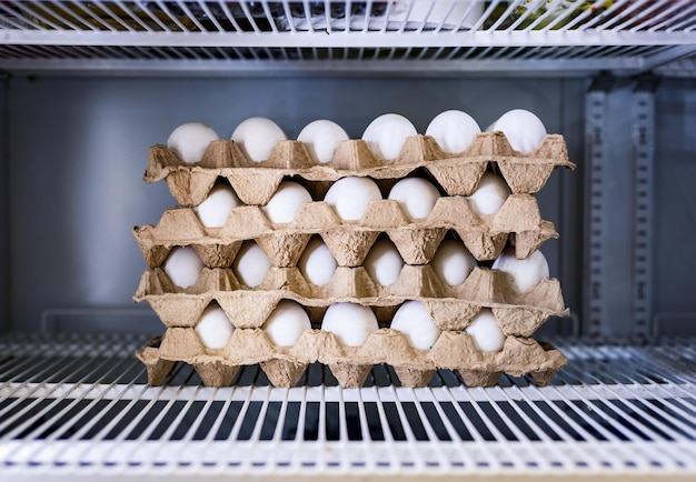 Huevos de gallina en bandejas de cartón closeup