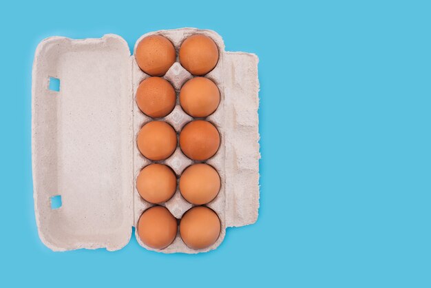 huevos de gallina en una caja de cartón