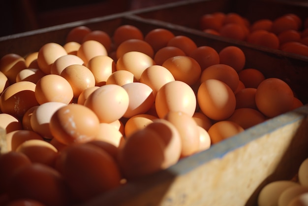 huevos de gallina con luz solar natural