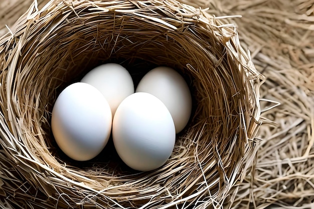 huevos de gallina en un nido