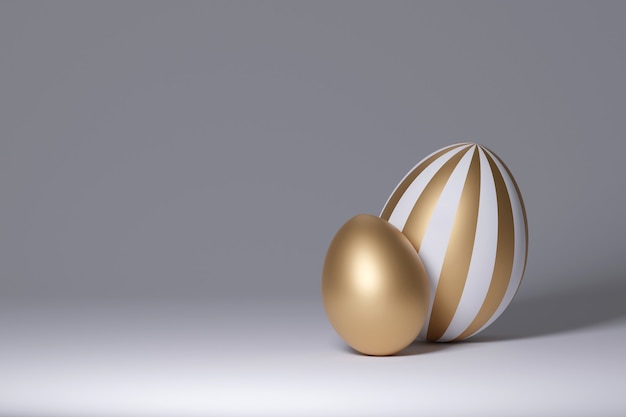 Huevos de oro sobre fondo gris. Render 3d