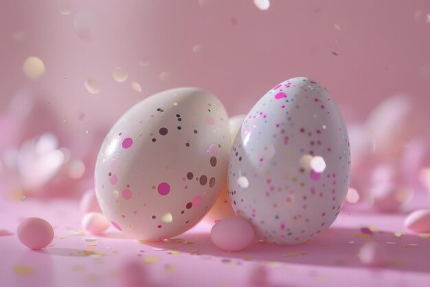 huevos de Pascua bonitos en fondo rosado