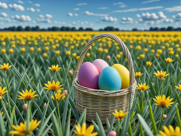 Huevos de Pascua en la canasta Feria de Pascua celebración pancarta tarjeta de felicitación pancarta