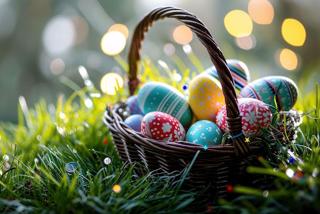 Huevos de Pascua en una canasta