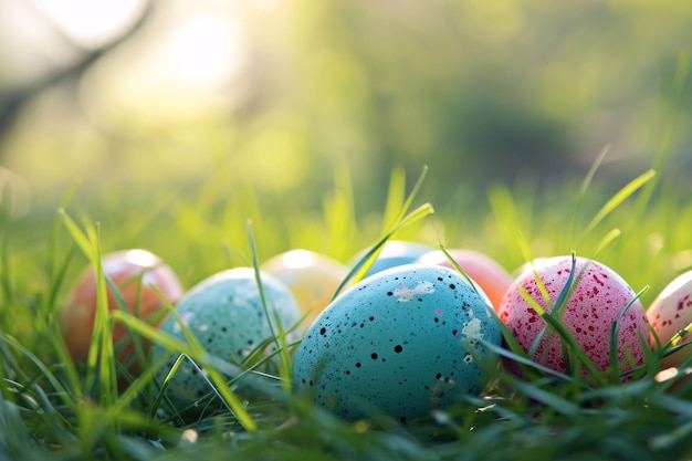 Huevos de Pascua en el césped