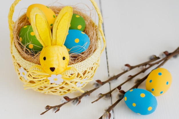 Huevos de pascua en una cesta