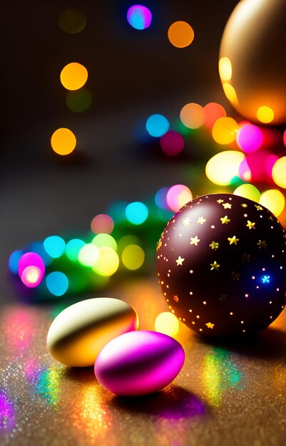 Huevos de pascua de chocolate con luces de hadas