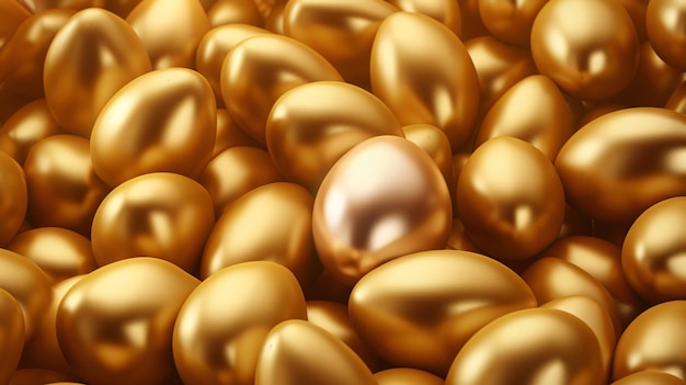 Huevos de Pascua de color dorado de fondo en 3D