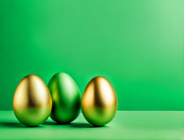 Huevos de Pascua de color dorado y verde sobre un fondo verde diseño minimalista creativo de Pascua para congra