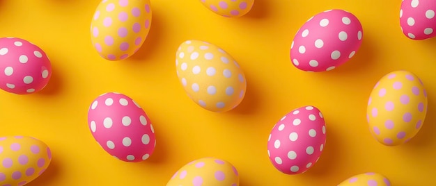 Huevos de Pascua de colores adornados con lunares bailando juguetonamente