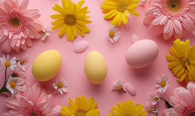 los huevos de Pascua de colores coloridos se muestran en un fondo rosado