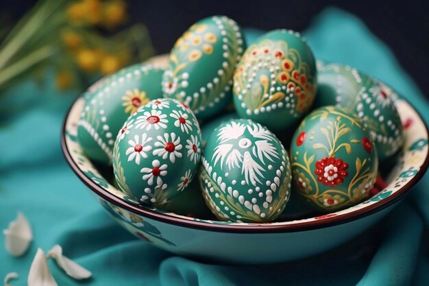 Foto huevos de pascua coloridos con adornos florales