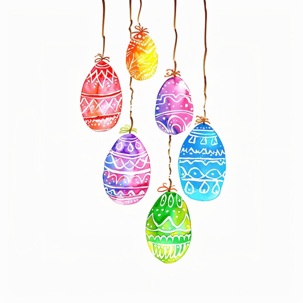 Huevos de Pascua coloridos con adornos geométricos y florales aislados sobre un fondo blanco