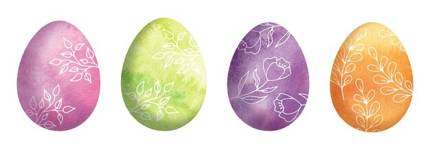 Huevos de Pascua coloridos Conjunto de ilustración acuarela Huevos de Pascua de colores florales