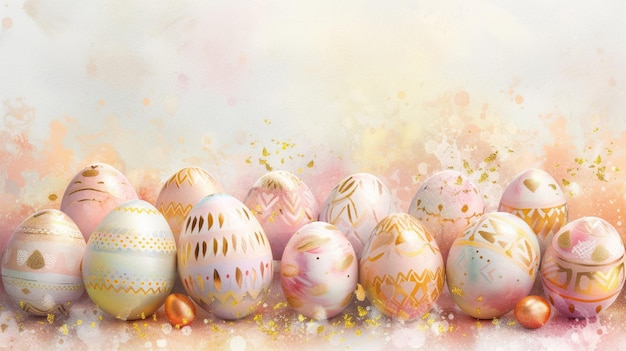 Huevos de Pascua coloridos dispuestos sobre un fondo blanco en una exhibición artística