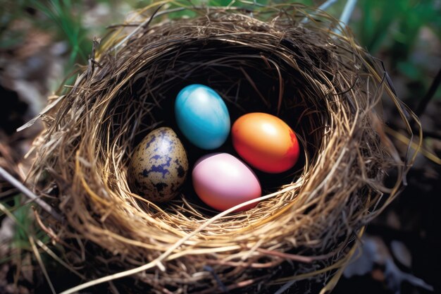 Huevos de Pascua coloridos en un nido