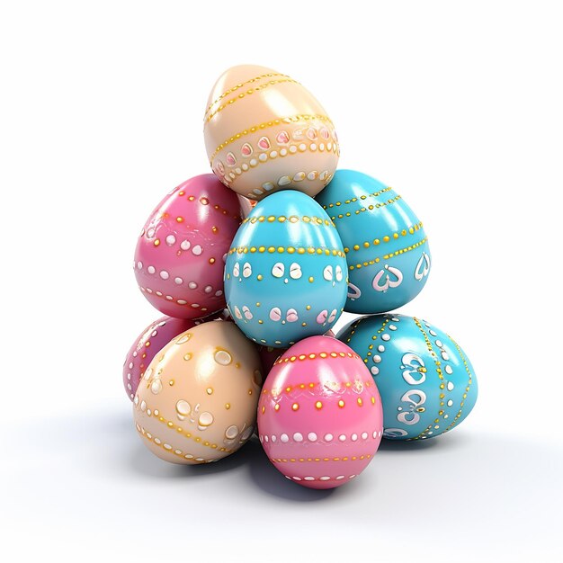 Huevos de Pascua coloridos renderizados en 3D aislados sobre un fondo blanco