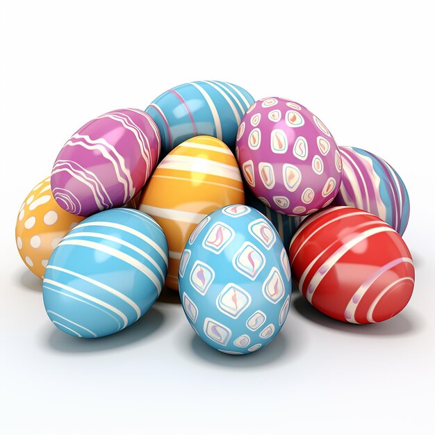 Huevos de Pascua coloridos renderizados en 3D aislados sobre un fondo blanco