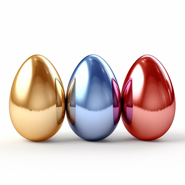 Foto huevos de pascua coloridos renderizados en 3d aislados sobre un fondo blanco