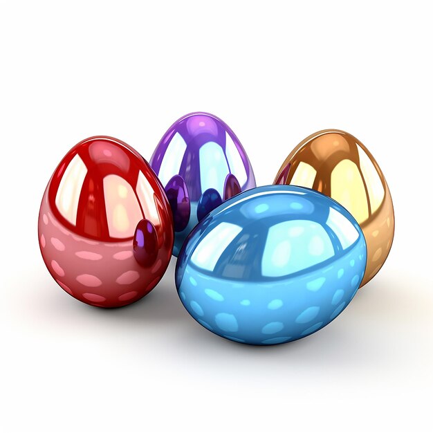 Huevos de Pascua coloridos renderizados en 3D aislados sobre un fondo blanco