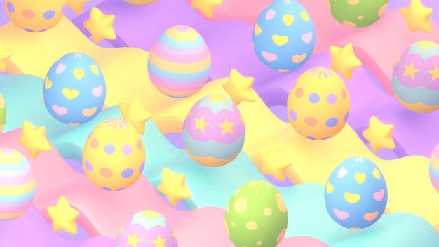 Huevos de Pascua coloridos renderizados en 3D.