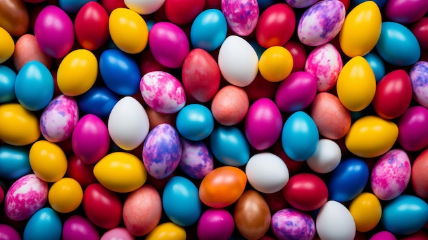 Huevos de Pascua coloridos telón de fondo vibrante y armonioso para un diseño de pancarta atractivo vista superior