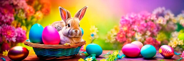 Foto huevos de pascua y conejo hermoso fondo enfoque selectivo