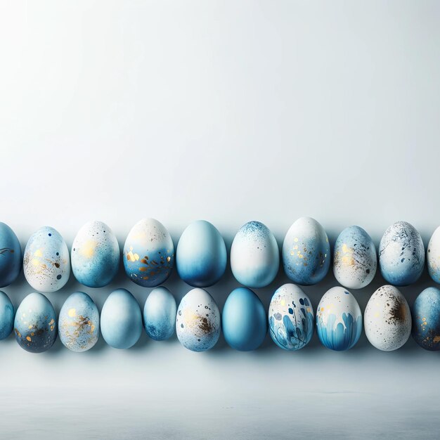 Huevos de Pascua cósmicos azules sobre un fondo blanco