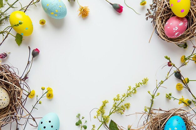 huevos de Pascua en un cuadro con un cuadro de flores y un marco con un marco para una foto de una flor