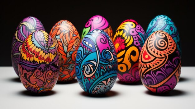 Huevos de Pascua dibujados a mano con colores felices