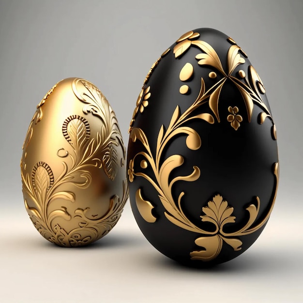 Huevos de Pascua dorados y negros Patrón dorado en el huevo de Pascua. Diseño de Pascua.