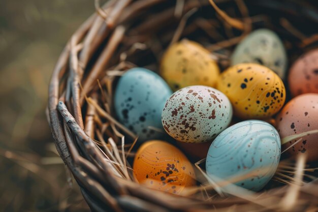 Foto los huevos de pascua están en la canasta los huevos de pascua en el nido