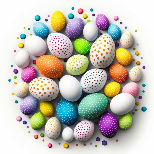 Huevos de Pascua festivos mostrados contra un fondo blanco limpio IA generativa